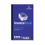 The image shows a carbonless duplicate invoice book with 100 sets, measuring 210x130mm and comes in a pack of 5. The book features a duplicate and triplicate challenge format, designed for accurate record keeping.