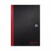 The photograph features a set of Black n Red Eco Casebound Notebooks, each with a sturdy black and red hardback cover and 192 pages in A4 size. They come in a pack of 5 and are made from recycled materials, providing a sustainable and environmentally-friendly option.