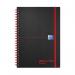 The photograph shows a set of 5 Black n Red wirebound notebooks made from recycled polypropylene. Each notebook has 140 pages and is A5 in size. The cover is black with a red stripe and the brand name Black n Red is featured prominently. The pages are white and ready for writing.