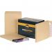 This picture shows a pack of 100 New Guardian Gusset Envelopes with PSeal, measuring 381x254x25mm in Manilla color. The envelopes have a gusseted design and a secure seal, perfect for mailing important documents.