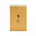 The photograph features a pack of 100 Jiffy Eco Padded Envelopes, in the size of 245x381mm. The envelopes are a metallic gold color and are made with eco-friendly materials. Each envelope is padded for added protection during shipping.