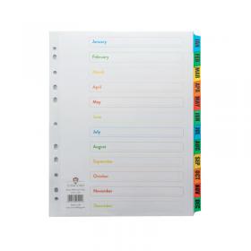Concord Index Jan-Dec A4 Extra Wide Multicoloured Tabs 07901CS79 JT07901