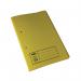 In this photo, you can see two Exacompta Guildhall transfer files, one in yellow and one in orange. They are made of 285gsm paper and are foolscap size. Each file has a pocket on the front for labeling and transferring documents. The files have a sleek, professional look and are perfect for organizing important papers.
