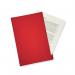 In the photograph, there are stacks of mediumweight red folders neatly organized in Guildhall Square Cut Files and Slipfiles. The folders have a foolscap size and come in a pack of 100. It appears to be a professional, organized and efficient storage solution.