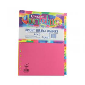 Concord 20-Part A-Z Subject Dividers A4 Bright Assorted (Pack of 10) 52499 JT52499