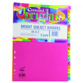 Concord Index A-Z 20-Part A4 160gsm Bright Assorted (Pack of 10) 52499 JT52499