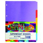 Concord Divider 5-Part A4 Heavyweight 270gsm Bright Assorted 52599/525 JT52599