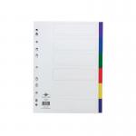 The image shows a multicoloured set of Concord dividers and indexes, specifically the 6-part index made of polypropylene. The A4 size and brand name are clearly visible.