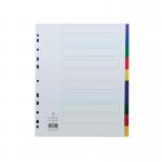 This image shows a set of Concord Extra Wide Dividers, specifically the 10-Part Extra Wide Index version made from durable polypropylene. The vivid multicoloured tabs are designed to fit A4 sized documents and the product code is 66199.