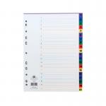 The picture shows a set of Concord numbered dividers with vibrant multicoloured tabs. The numbers range from 1 to 20, and the dividers are made of durable polypropylene material. They are designed for A4 sized documents and are perfect for organizing and separating your papers.