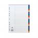 The picture shows a set of Concord numbered dividers with vibrant multicoloured tabs. The numbers range from 1 to 20, and the dividers are made of durable polypropylene material. They are designed for A4 sized documents and are perfect for organizing and separating your papers.