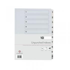 Concord Unpunched Index 1-10 A4 160gsm White (Pack of 10) 75201 JT75201