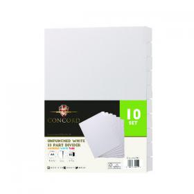 Concord Unpunched Divider 10-Part A4 160gsm White (Pack of 10) 75801 JT75801