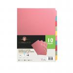 This photo shows a set of Concord Unpunched Dividers. There are 10 dividers in A4 size, each with a different vibrant color. The dividers are unpunched for easy customization and organization. Perfect for any office or school setting.