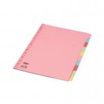 In this photo, there are 10 colorful Concord dividers and indexes, each made with reinforced 160gsm paper. They come in pastel colors and are A4 size.