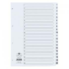Concord Classic Index 1-20 A4 White Board Clear Mylar Tabs 00701/CS7 JTCS7