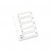 This picture showcases a set of white A5 index dividers with reinforced tabs. Each tab has a durable Mylar coating for long-lasting use. The dividers are labeled 1-5 and are perfect for organizing and dividing sections in notebooks or binders. The clean, professional design makes them an essential tool for any task or project.