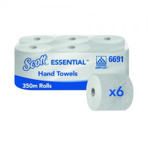Image of Scott Essential Rolled Paper Hand Towels 1 Ply 350m White Pack of 6