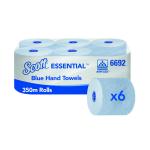 Scott Essential Rolled Paper Hand Towel 1 Ply 350m Blue (Pack of 6) 6692 KC04960