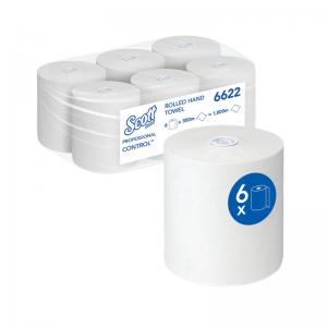 Scott Disposable Paper Hand Towel Roll 1-Ply 300m White Pack of 6 6622