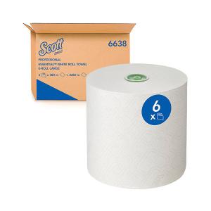 Image of Scott Essential 1-Ply Hand Towels Roll E-Roll Large White Pack of 6