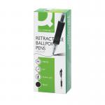 This image shows a pack of Q-Connect black ballpoint pens. Each pen has a retractable medium tip for easy use and precision. The sleek design and high-quality ink make these pens a must-have for any writing needs.