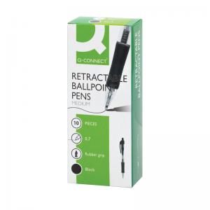 Q-Connect Retractable Ballpoint Pen Medium Black Pack of 10 KF00267