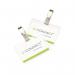 The image shows a pack of 25 Q-Connect Hot Laminating ID Badges, featuring a clip for easy attachment. The badges have the Q-Connect logo and are professional-looking, perfect for identifying individuals in a workplace or event setting.