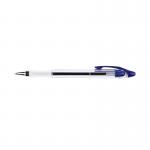 The picture features a pack of 12 Q-Connect Delta ballpoint pens in medium blue. The pens have a sleek design with a sturdy pocket clip and comfortable grip. The ink is smooth and the pens glide effortlessly on paper, making writing a breeze. Perfect for any writing task.