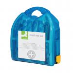 This photograph shows a Q-Connect First Aid Kit, designed for 20 people and easily mountable on a wall. The kit includes all the necessary supplies for basic first aid needs, ensuring safety and preparedness in any situation.