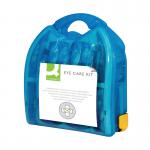 The photo shows a Q-Connect Eye Wash Kit with two 500ml bottles of eyewash. The kit is compact and easy to use, with clearly labeled instructions and a sturdy case. The eyewash solution is visible inside the clear bottles.
