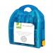 The photo shows a Q-Connect Eye Wash Kit with two 500ml bottles of eyewash. The kit is compact and easy to use, with clearly labeled instructions and a sturdy case. The eyewash solution is visible inside the clear bottles.
