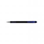 The image features a clear plastic package containing 12 blue Q-Connect ballpoint pens, each with a medium tip. The pens have a sleek and simple design, with the brand name and product information printed on the side. The caps are removable and the pen tips are visible.