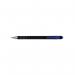 The image features a clear plastic package containing 12 blue Q-Connect ballpoint pens, each with a medium tip. The pens have a sleek and simple design, with the brand name and product information printed on the side. The caps are removable and the pen tips are visible.