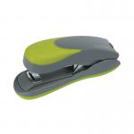 The Q-Connect Staplers Q-Connect Premium Half Strip Stapler features a sleek, silver design with a sturdy base and easy-to-use handle. The half strip of staples is easily loaded into the stapler for convenient use. The staple tray is located on the top of the stapler for easy access.