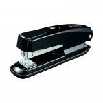 This image features a sleek and sturdy black Q-Connect stapler, capable of holding up to 20 sheets of 80gsm paper with its half strip metal design. The durable stapler is branded with the Q-Connect logo and product name.