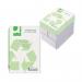 The image shows a bright white A4-sized paper that is made from recycled materials. It has a weight of 80gsm and comes in a pack of 2500 sheets or 5 reams. The paper is labeled with Q-Connects eco-friendly logo, emphasizing its environmentally-conscious production.