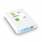 This photograph shows a pack of Q-Connect coloured paper, specifically Q-Connect Blue, in A4 size, with a weight of 80gsm. The pack contains 500 sheets and is neatly stacked with a ream wrapping. The paper is vibrant and smooth, perfect for various printing needs.