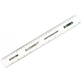 Q-Connect Ruler Shatterproof 300mm Clear (Inches on one side and cm/mm on the other) KF01108 KF01108