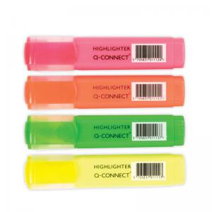 Q-Connect Highlighter Pens Assorted Colours Pack of 4 KF01116 KF01116
