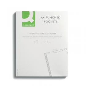 Q-Connect Delux Punched Pocket Top Opening Green Strip A4 Clear (Pack of 100) KF01121 KF01121