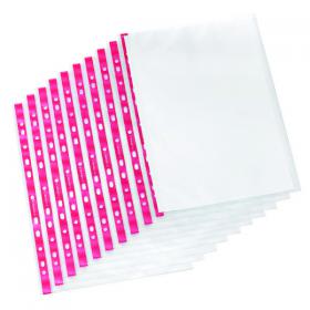 Q-Connect Delux Punched Pocket Side Opening Red Strip A4 (Pack of 25) KF01123 KF01123