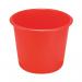 The photo shows a bright red Q-Connect waste bin from their Office Bins collection. The 15 litre bin has a secure lid and is made from sturdy materials. It is suitable for everyday office use.