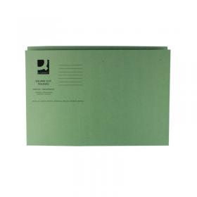 Q-Connect Square Cut Folder Mediumweight 250gsm Foolscap Green (Pack of 100) KF01189 KF01189