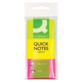 Q-Connect Quick Notes 38 x 51mm Neon (Pack of 3) KF01224 KF01224