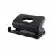 The picture shows a sleek, black Q-Connect hole punch with a light duty design. The punch has a Q-Connect logo on the handle and can easily punch holes in paper, creating clean and precise cuts.