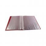 The Q-Connect Display Book features a bright red polypropylene cover and 10 clear pockets to neatly organize and protect your documents. The sleek design and durable material make it a practical choice for any professional setting.