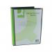 This photo shows a sleek black Q-Connect Presentation Display Book with 100 pockets, perfect for storing and presenting A4 documents. The book features a sturdy cover and clear pockets for easy organization and viewing.