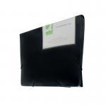 The image shows a black Q-Connect Expanding File with 13 pockets. The file is open, and you can see multiple tabs labeled with letters of the alphabet, allowing for easy organization. The pockets appear sturdy and well-constructed, with enough room to hold various documents. The front cover is labeled with the Q-Connect logo, and the back cover has a clear pocket for labeling or storing additional papers. The overall design is sleek and functional, making it a useful addition to any office or workspace.