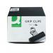 In the image, ten black Q-Connect Grip Clips measuring 75mm can be seen. The clips have a simple design with a sleek, professional look. The clips are placed neatly in a pack and are ready to use for any document or presentation.